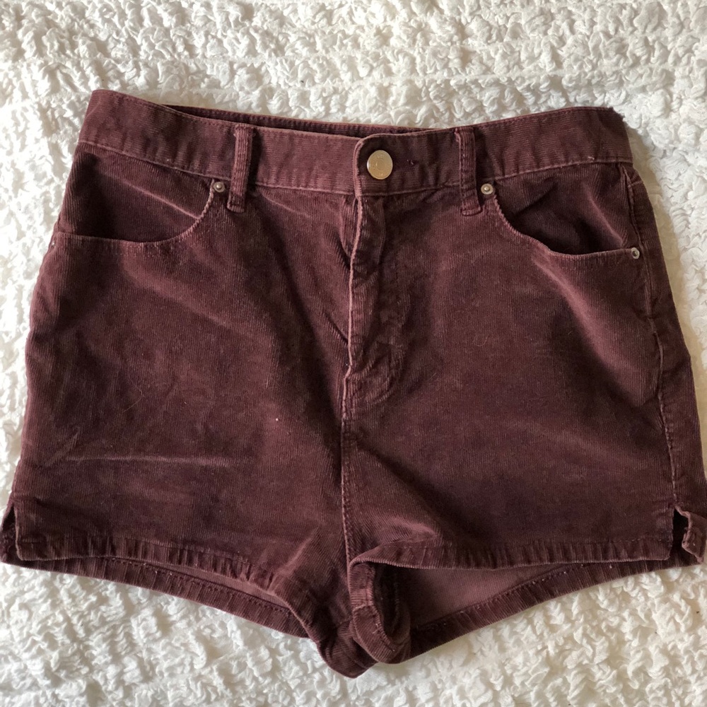Burgundy Corduroy High Waisted Shorts